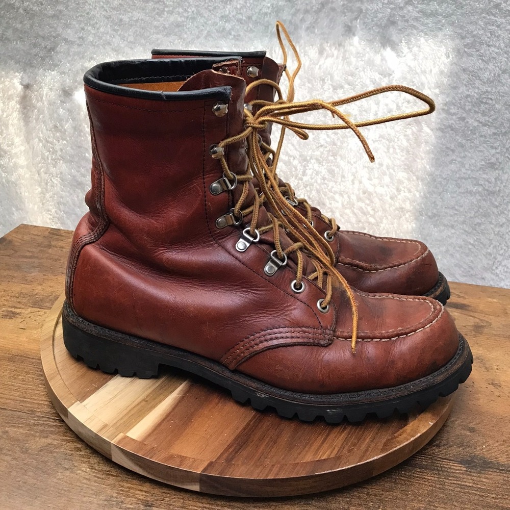 Vintage Red Wing Irish Setter Moc Toe Boots Mens 9.5B Brown‎ Leather USA Made